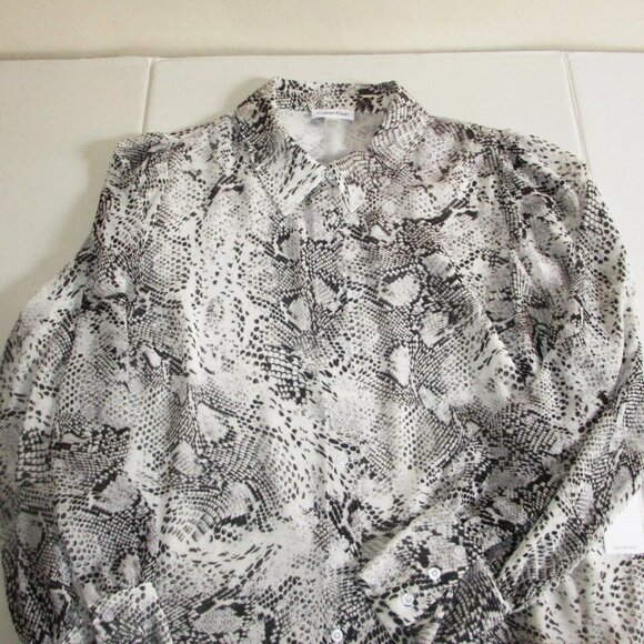 Calvin Klein Snakeskin Button Up Shirt Blouse Top Plus 1X Chiffon Lined $99 nwt - Picture 3 of 8